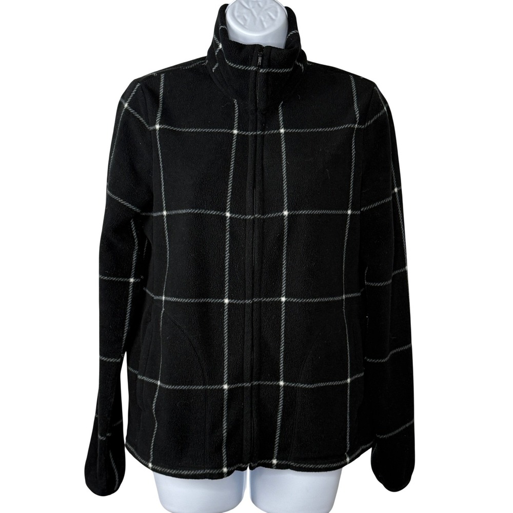 Uniqlo‎ Women's Black Plaid Fleece Zip Jacket Size Large Lightweight Cozy